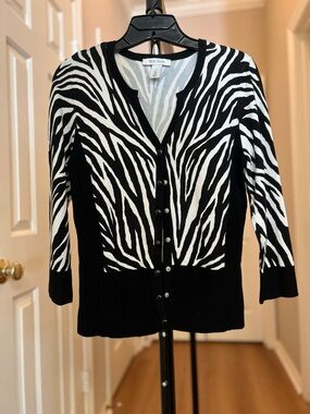 White House Black Market Black & White Zebra-Print Cardigan